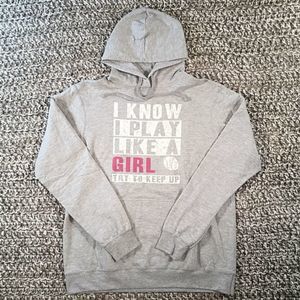 Play Like A Girl Gray Pink L Hoodie NWT